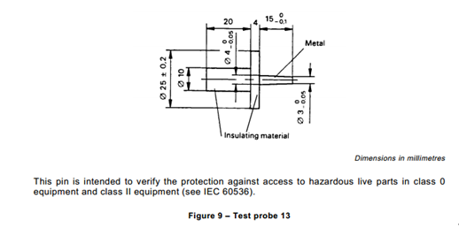 La punta de prueba corta 13 de la prueba de la cláusula 8.1.2 del IEC 60335-1 para las piezas vivas peligrosas prueba 0