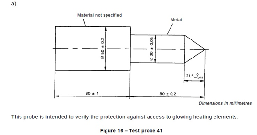 IEC60335-1 los elementos de calefacción de la cláusula que brillan intensamente 8.1.3 prueban la punta de prueba 41 0