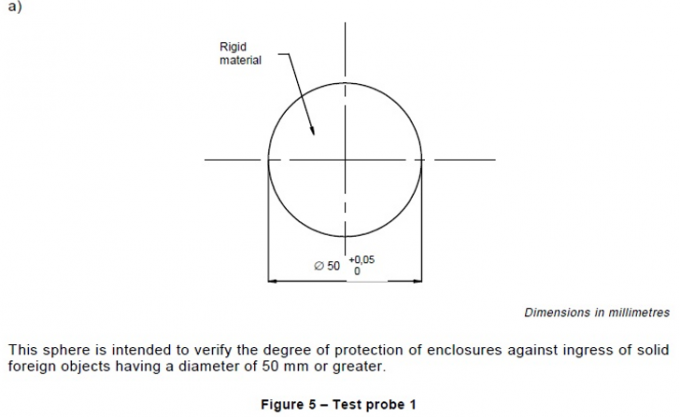 Recintos de la cláusula 4.2.5 del IEC 60950-1 contra el cuadro 5 Ф50mm de la punta de prueba 1 de la prueba del ingreso 0