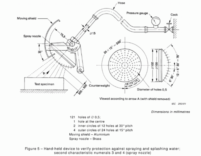 Boquilla de pulverización IPX3/4/5/6 y sistema de prueba de boquilla de manguera con tanque de suministro de agua IEC 60529 0