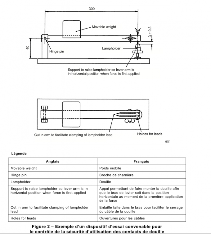 30N Equipo de ensayo LED Verificación de la seguridad de los contactos de los soportes de lámparas de cobre para ensayo de lámparas IEC 60598-2 0