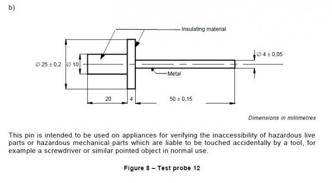 Cuadro 8 Pin de acero templado del IEC 61032 de la prueba de la punta de prueba 12 Ф4mm de la prueba 0