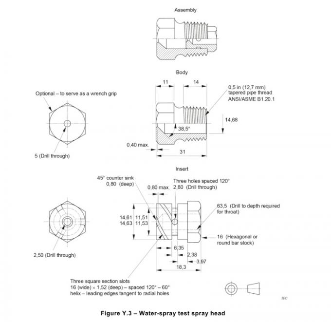 Aparato de la prueba de espray de agua de la cláusula Y.5.3 del IEC 62368-1 5 PSI para el control manual de las lámparas 1