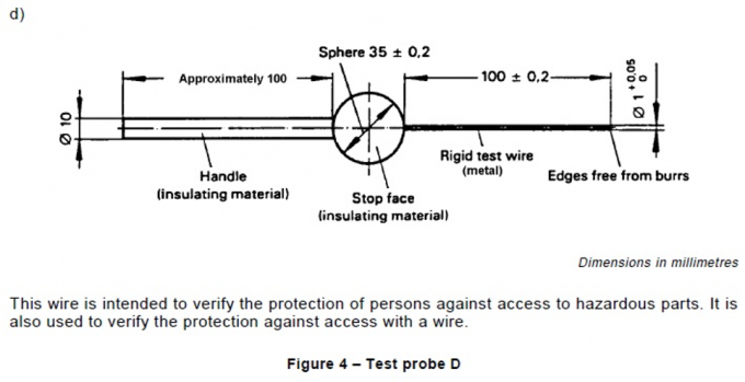 IEC61032 el cuadro 4 protección verifica que la punta de prueba D de la prueba para las piezas peligrosas pruebe 0